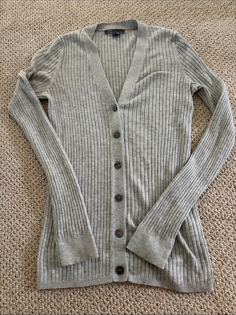 Vince Heather Gray Ribbed V-Neck Button-Front Cardigan